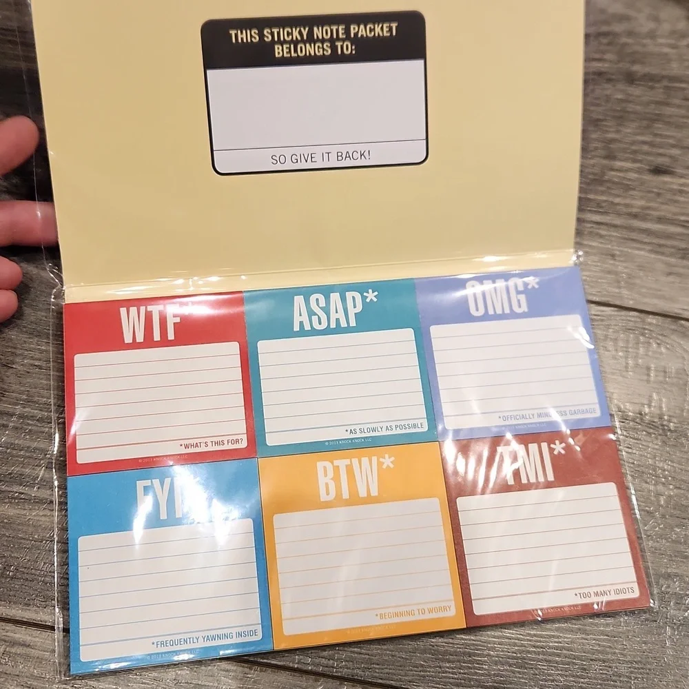 NWT Honest Acronyms Sticky Notes 6 Designs, 40 Sheets each